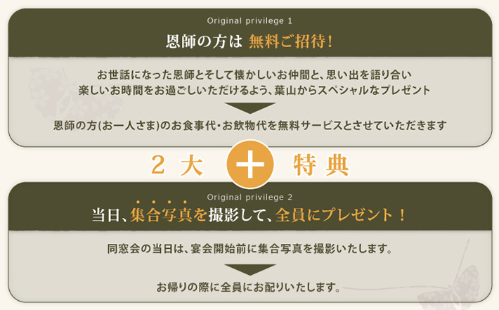 お忙しい幹事さんに代わって、出席確認を代行いたします。当日、集合写真を撮影して、全員にプレゼント !